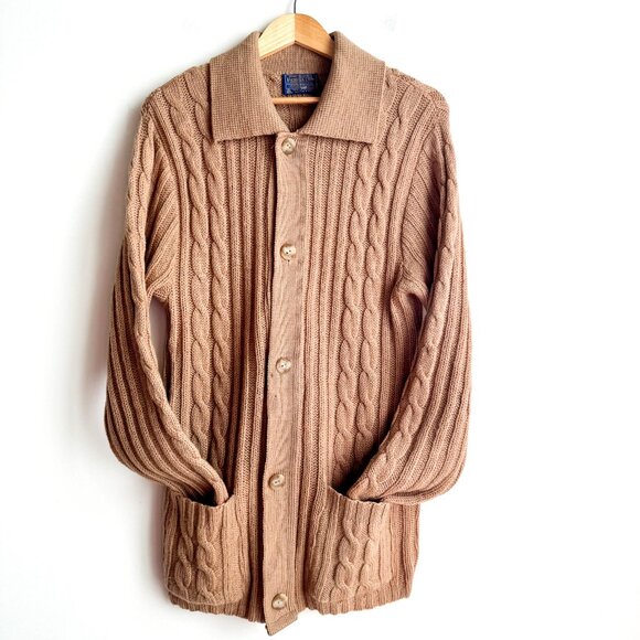Pendleton Vintage Camel Beige Cableknkit Cardigan Sweater Virgin Wool M - Picture 7 of 8